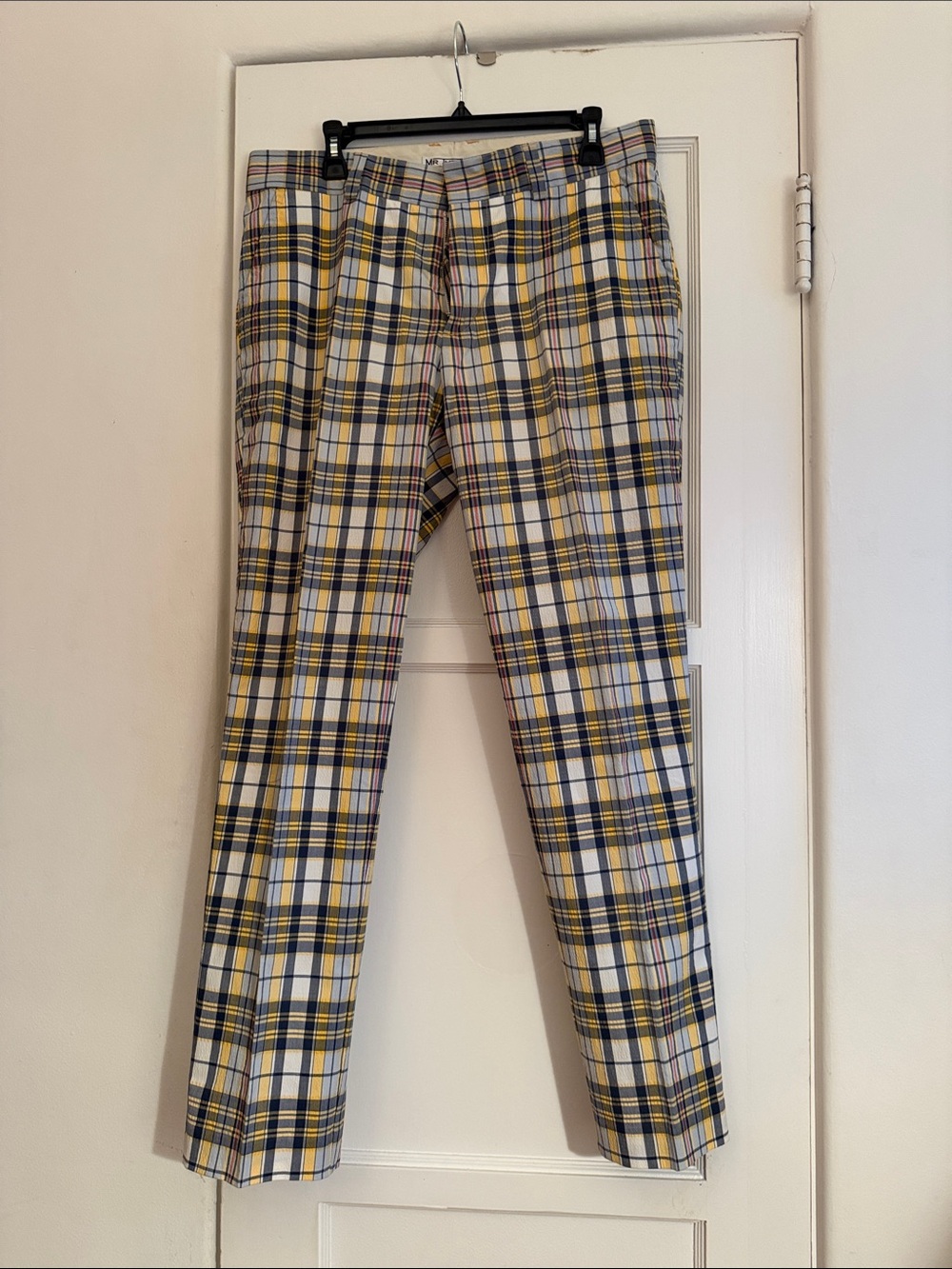 Men’s Plaid Dress Pants in Yellow, Navy & White